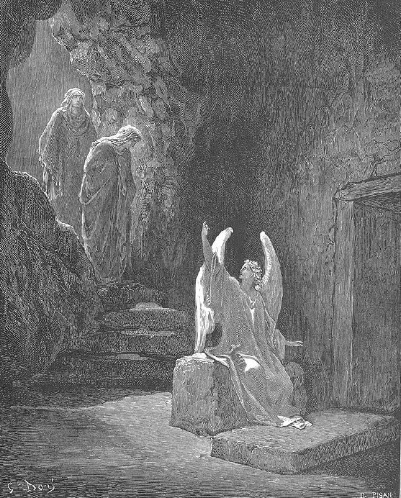 Un angelo annuncia alle donne portatrici di mirra la risurrezione di Cristo (Giovanni, cap. 20; Mt. cap. 28; Marco,...